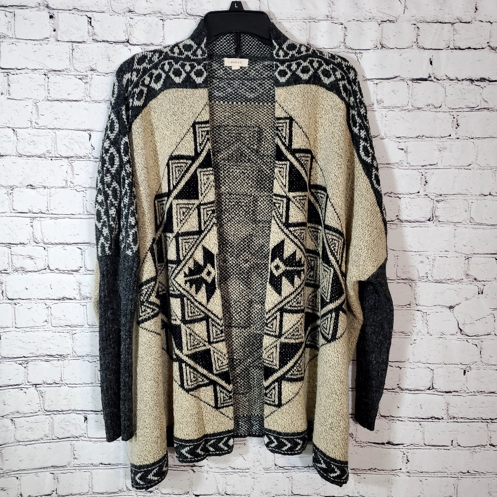 Debut Open Front Cardigan Aztec Tribal Pattern Blue Gray Size M/L Cozy